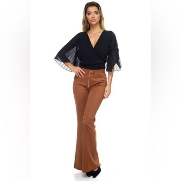 IRIS Chocolate Flare Polyester Pants Women’s Size Medium NWT - Picture 1 of 13